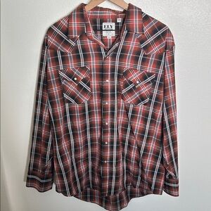 Ely Cattleman Red and Black Plaid Button Down Shirt
